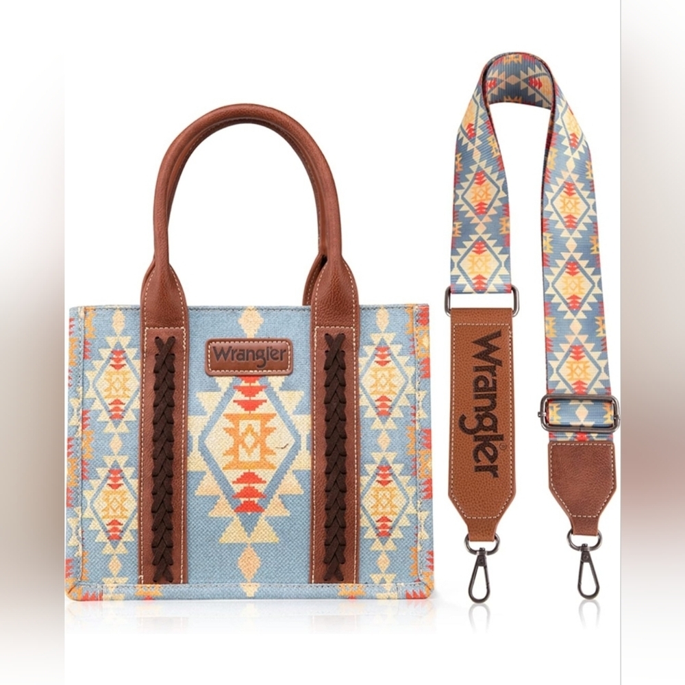 NWT Wrangler Aztec Tote Bag for Women Boho Shoulder Purse Handbag Blue